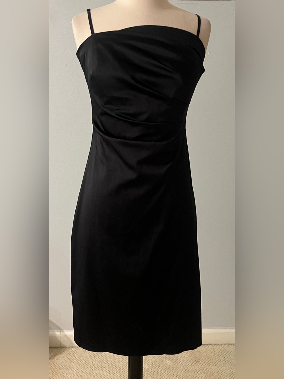 A.B.S. Allen Schwartz Black Satin Draped Sheath Cocktail Dress 8